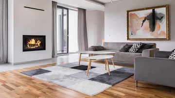 Wohnzimmer mit Kamin - Stock-Fotografie